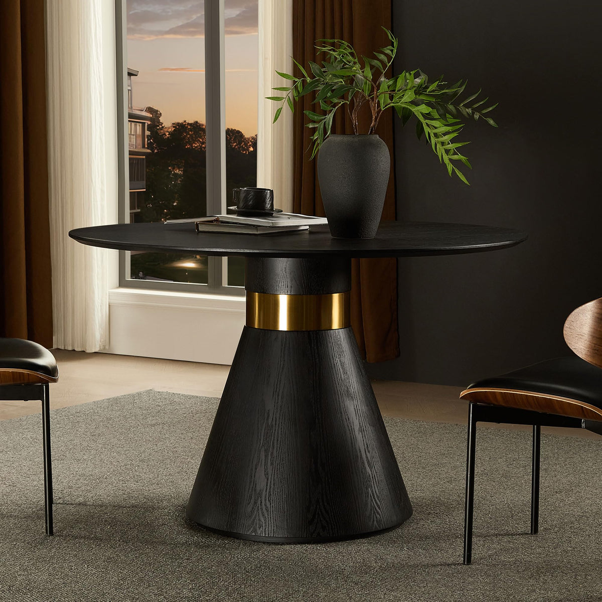 Inspired Saarinen Style Round Dining Table for 6 People, 47.24 Inches Dining Room Table, Modern Wood Round Kitchen Tables Black Pedestal Base