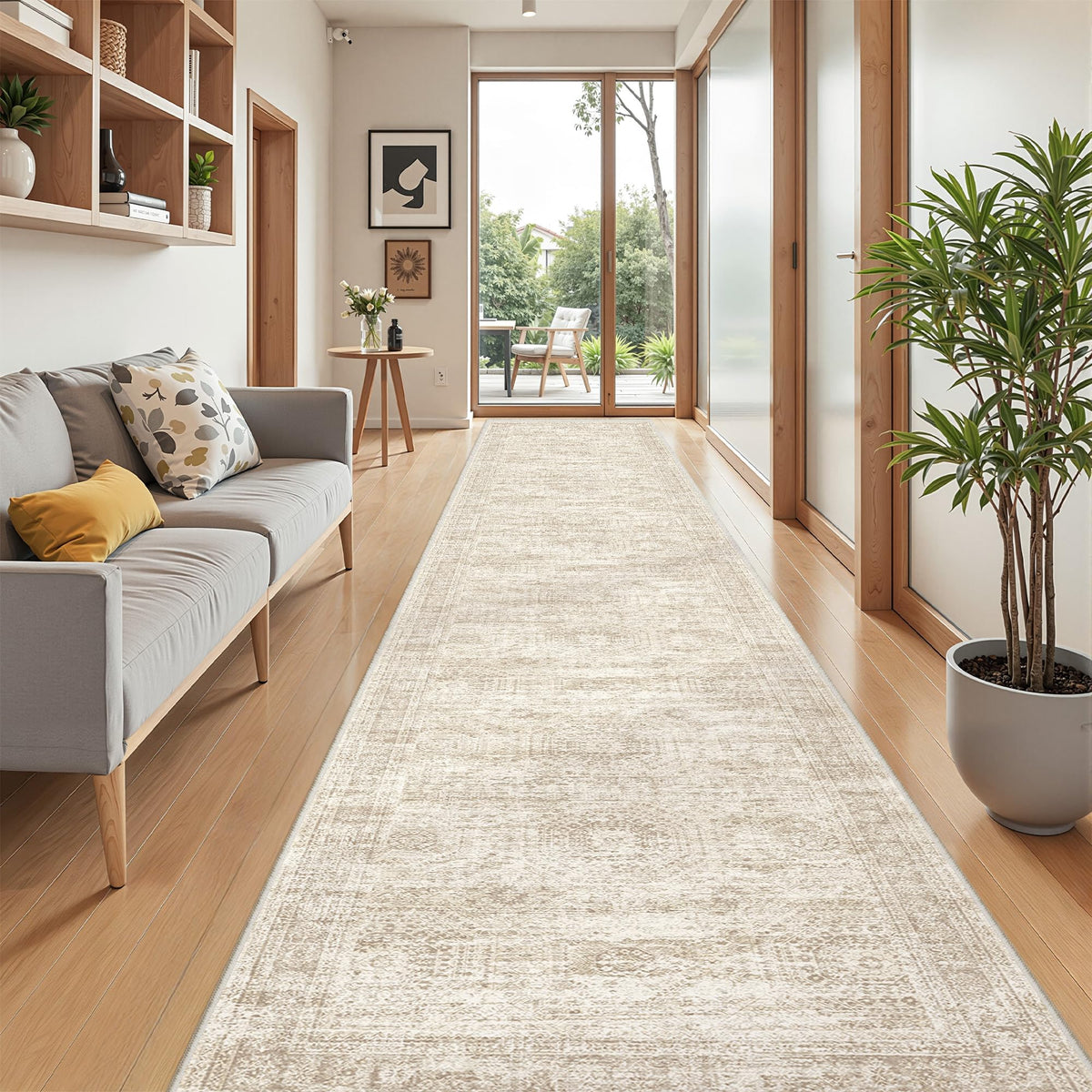 2'6 x 16' Runner Rug Non Slip, Washable Kitchen Rugs, Beige