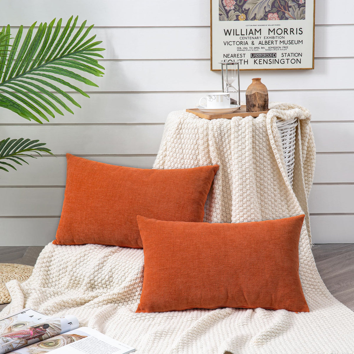 Lumbar Pillow Decorative Rectangle Throw Pillow Covers 12"x20" Inch Set of 2, Super Soft Chenille Pillowcase Bedroom