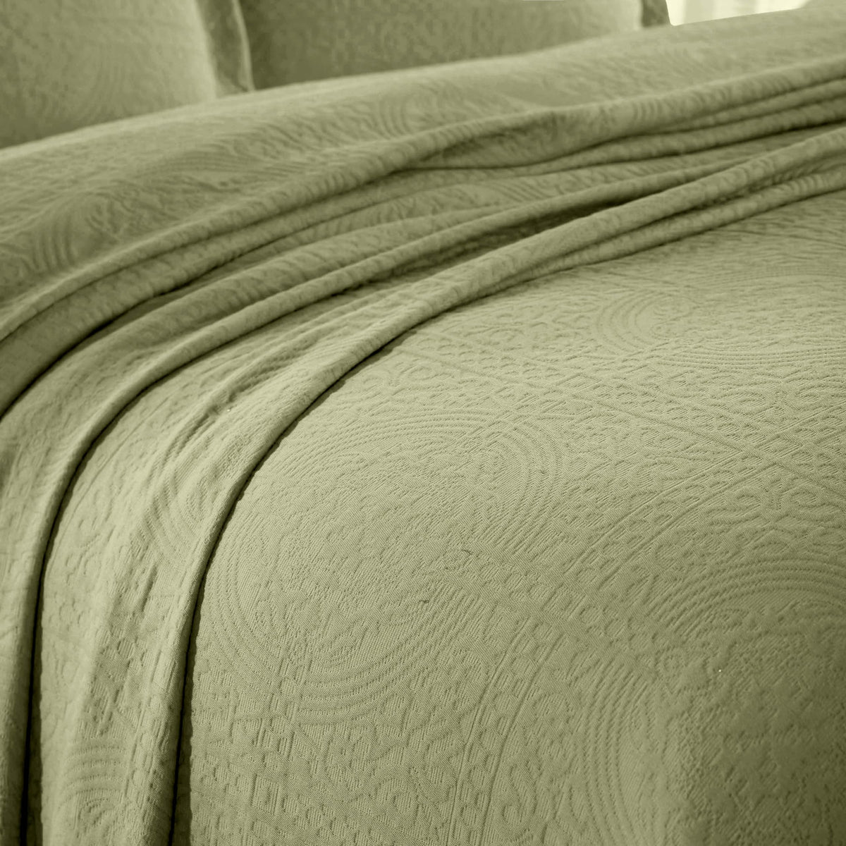 Cotton Bedspread, Jacquard Woven Matelasse Bedding Twin, Sage