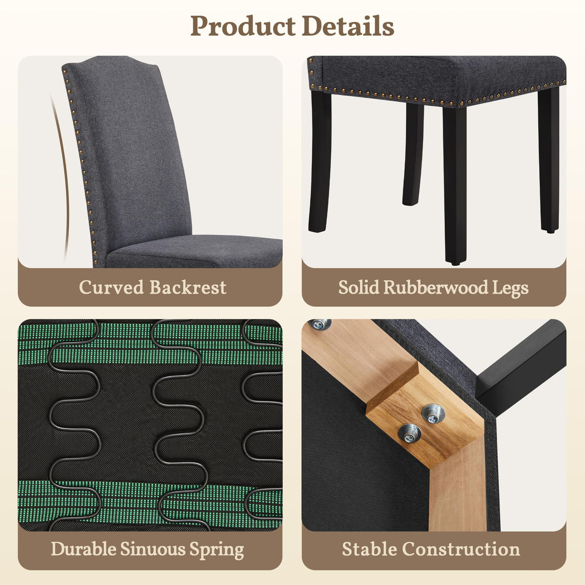 Set of 4 High Back Parson Chairs Dark Gray
