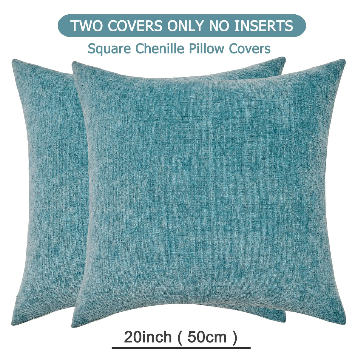 Decorative Square Throw Pillow Covers 20"x20" Inch Set of 2, Super Soft Chenille Pillows Farmhouse Fall Pillowcase