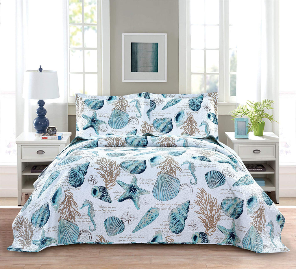 3-Piece Reversible Coastal Bedding Set Quilt Set