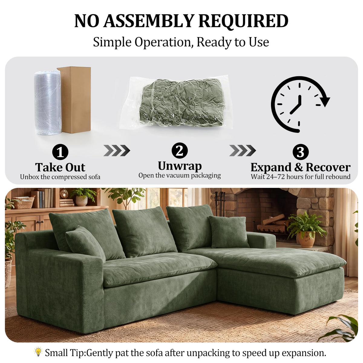 Boneless Cloud Sectional Sofa, L‐Shaped Chenille Deep Seat Modular Couch with Chaise Lounge, No Assembly Required