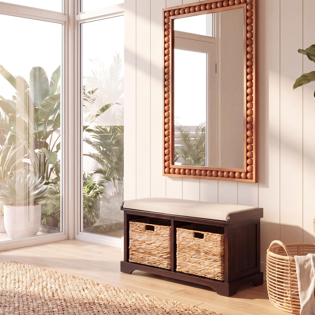 Freddy Wood Storage Bench, 33" Farmhouse Brown