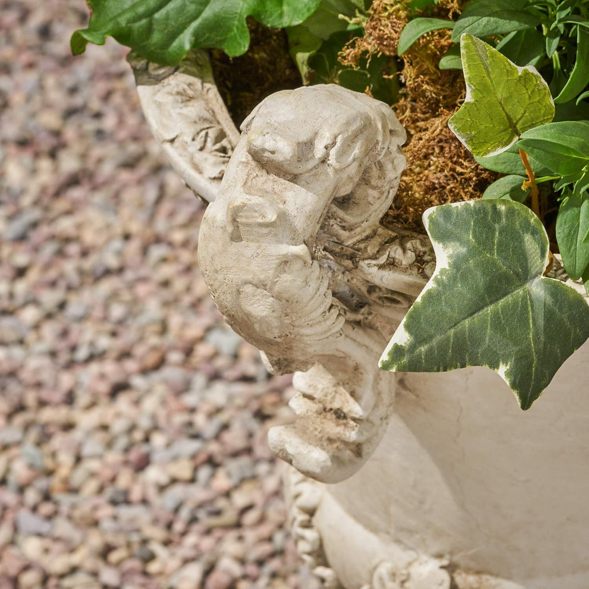 Great Deal Furniture Chalice Garden Urn Planter, Roman, Botanical, Antique White Lightweight Concrete