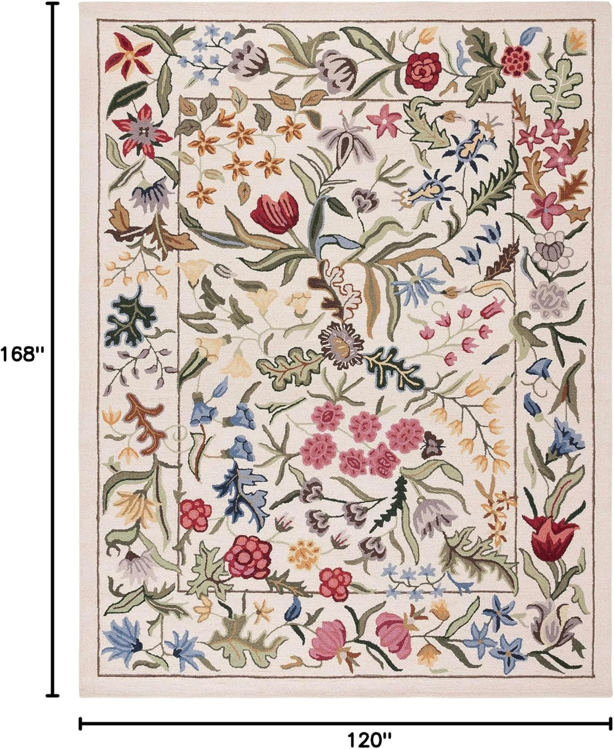 Chelsea Area Rug, Ivory & Green, French Country Floral Design, Handmade Wool
