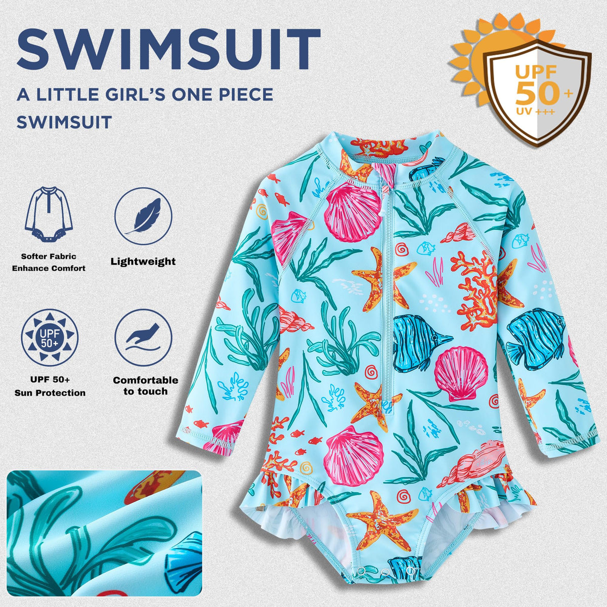Baby Girls One Piece Swimsuit Infant Long Sleeve Bathing Suit