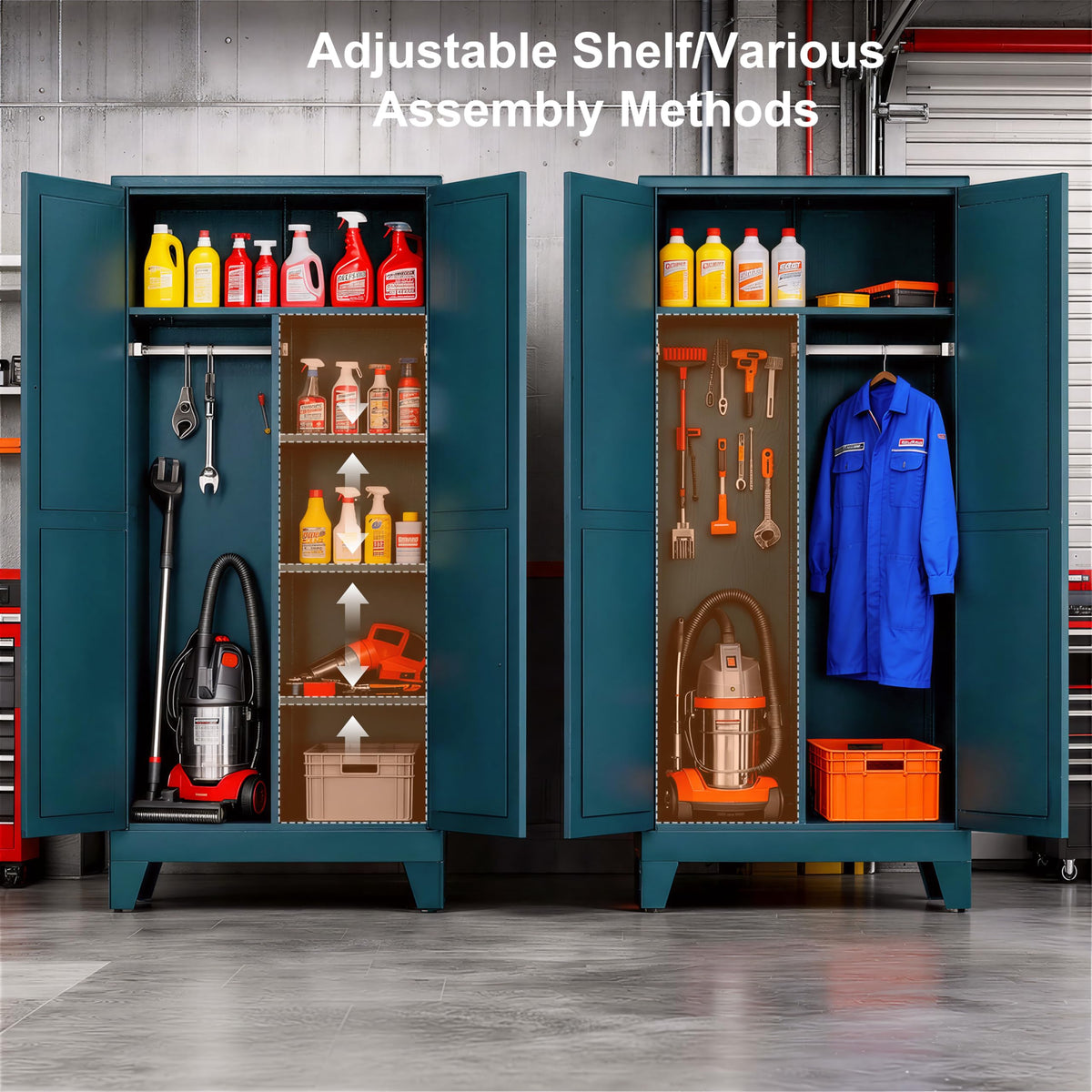 71" H Metal Garage Storage Cabinets,Broom Closet Storage Cabinet,Utility Cabinet,Blue Storage Cabinets