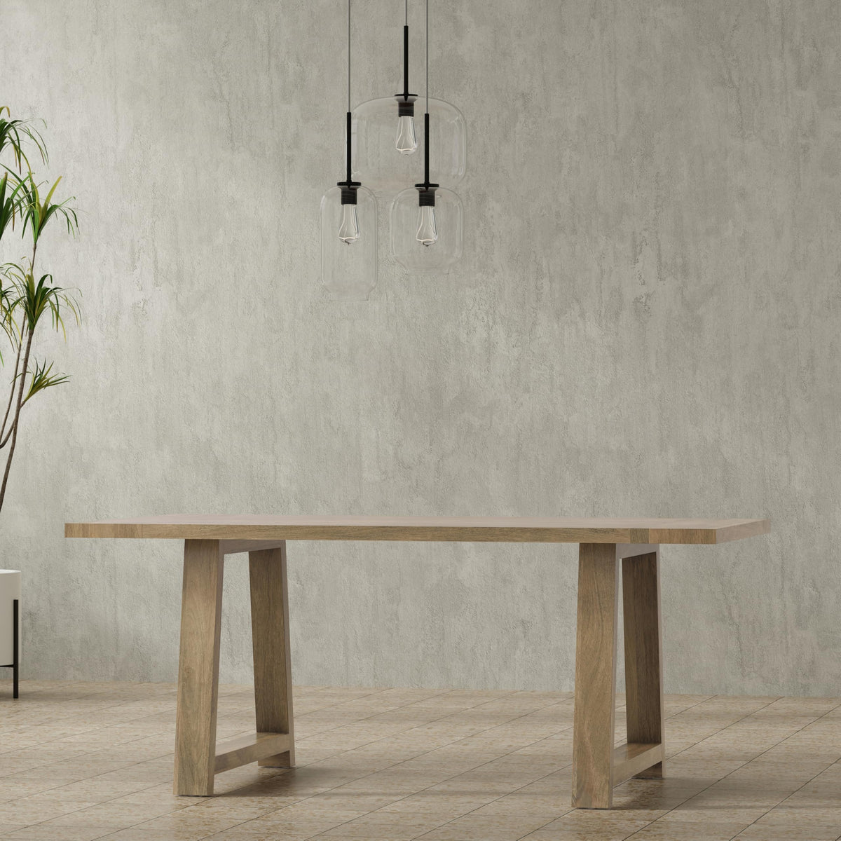 Whitley 72" Wide Solid Mango Wood Dining Table in Grey Wash