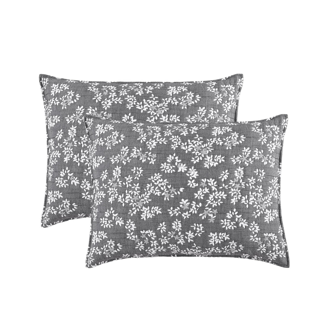 Resort Annabella Floral Dark Grey 3-Piece All-Season Soft Woven Matelasse Jacquard Reversible Cotton Blend Quilt Set