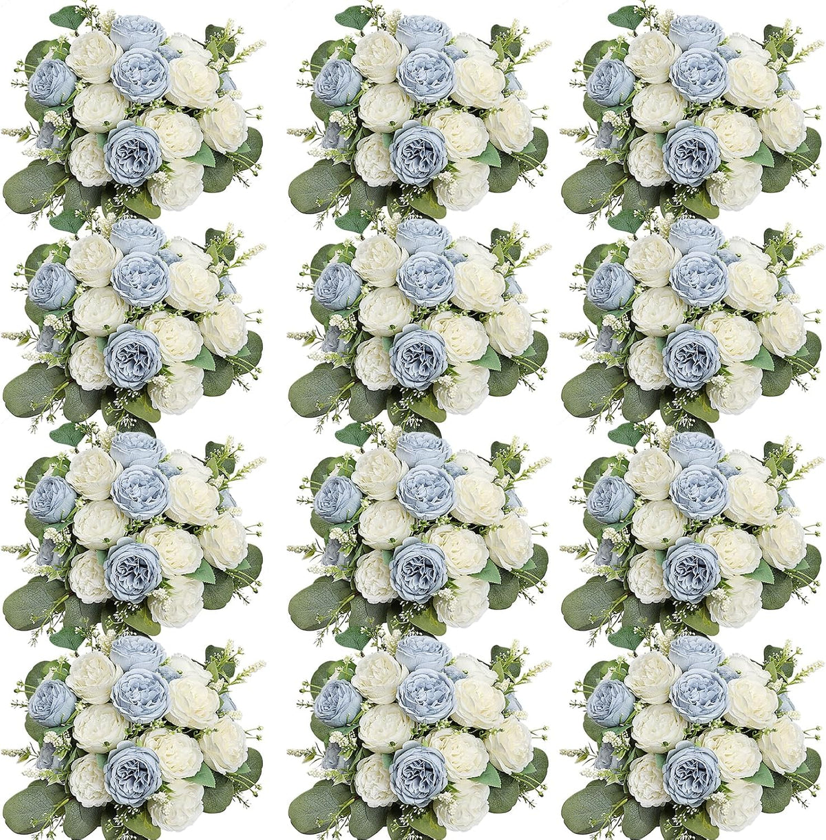 Peonies Artificial Flowers Bulk, 12 Bundles Fake Silk Peonies Faux Eucalyptus Bouquet Realistic Peony Floral