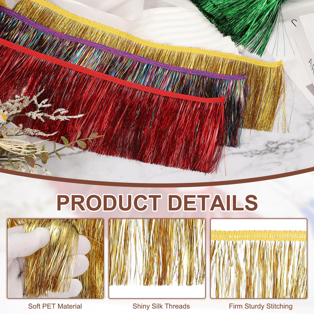 4 Inch Shiny Tinsel Fringe Trim, Sparkling Metallic Fringe Trims Garland Tinsel Streamer for DIY Latin - 5.5 Yard