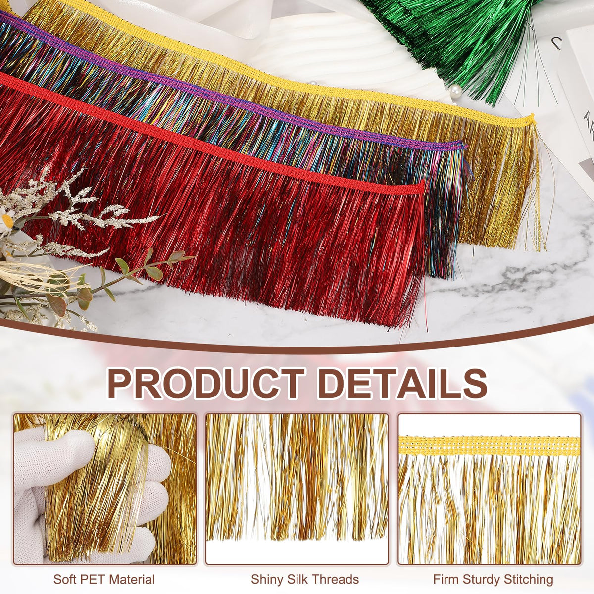 4 Inch Shiny Tinsel Fringe Trim, Sparkling Metallic Fringe Trims Garland Tinsel Streamer for DIY Latin - 5.5 Yard