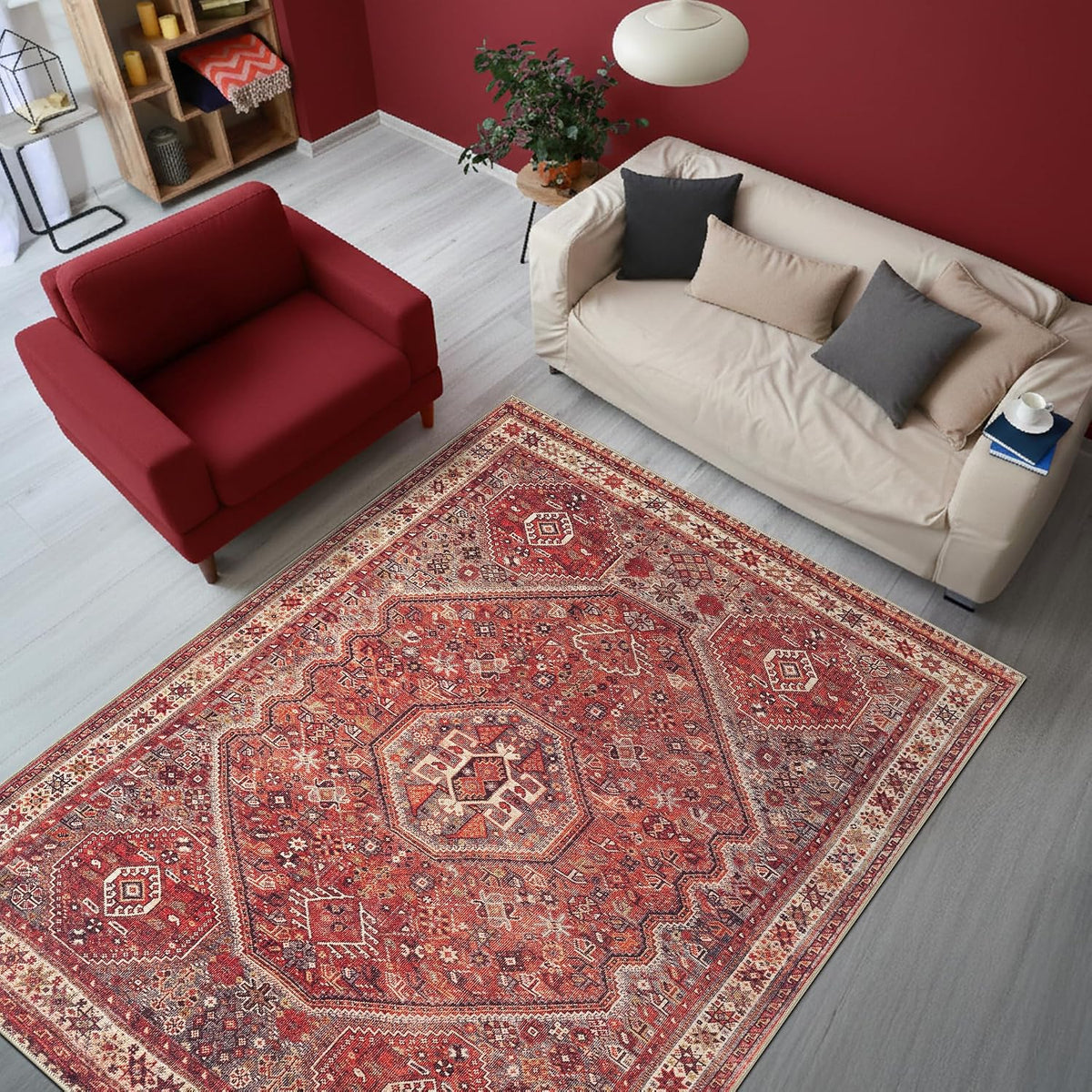 Vintage Washable Entryway Rug, Non-Slip Low Pile