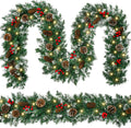 9 FT Christmas Garland with Lights,Battery Operated Lighted Garland with Pine Cones Red Berries Lush Branches,50 LED