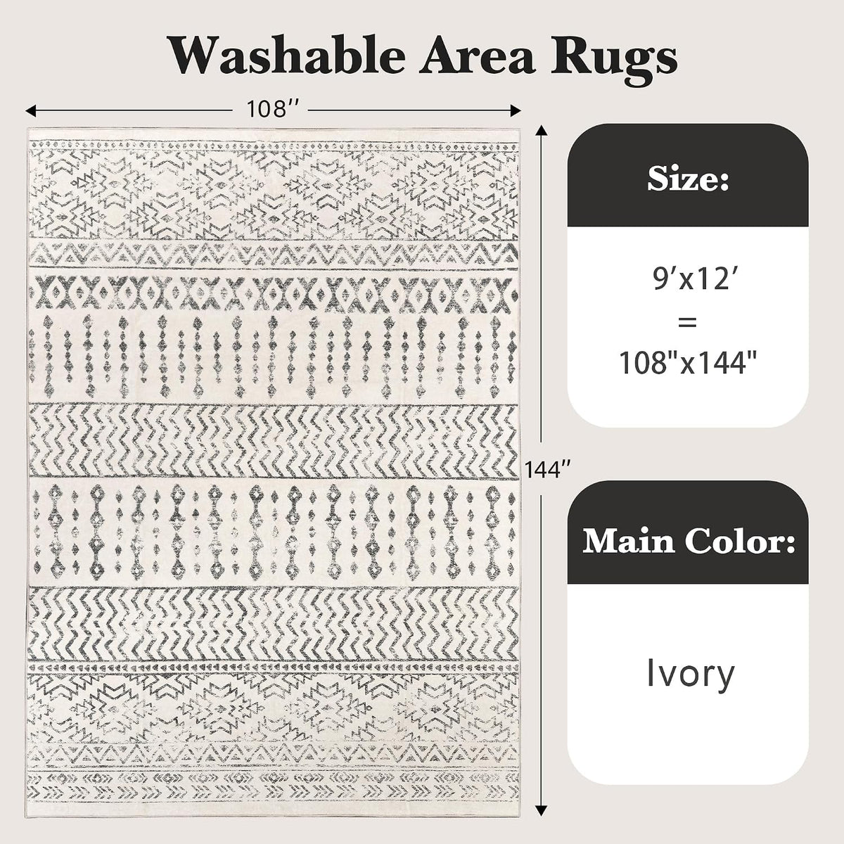 Area Rugs, Large Washable Area Rug, Ivory