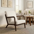 Mid-Century Modern Accent Chair, Chenille Upholstered Armchair with Wood Frame and Lumbar Pillow, Cozy Reading Chair