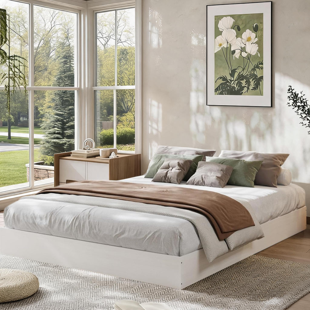 Full Size Bed Frame, Wood Platform Bed with Sturdy Wooden Slats