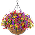Artificial Hanging Flowers Basket for Outdoors Outside Fake Hanging Plants Spring Summer Decoration UV Resistant for