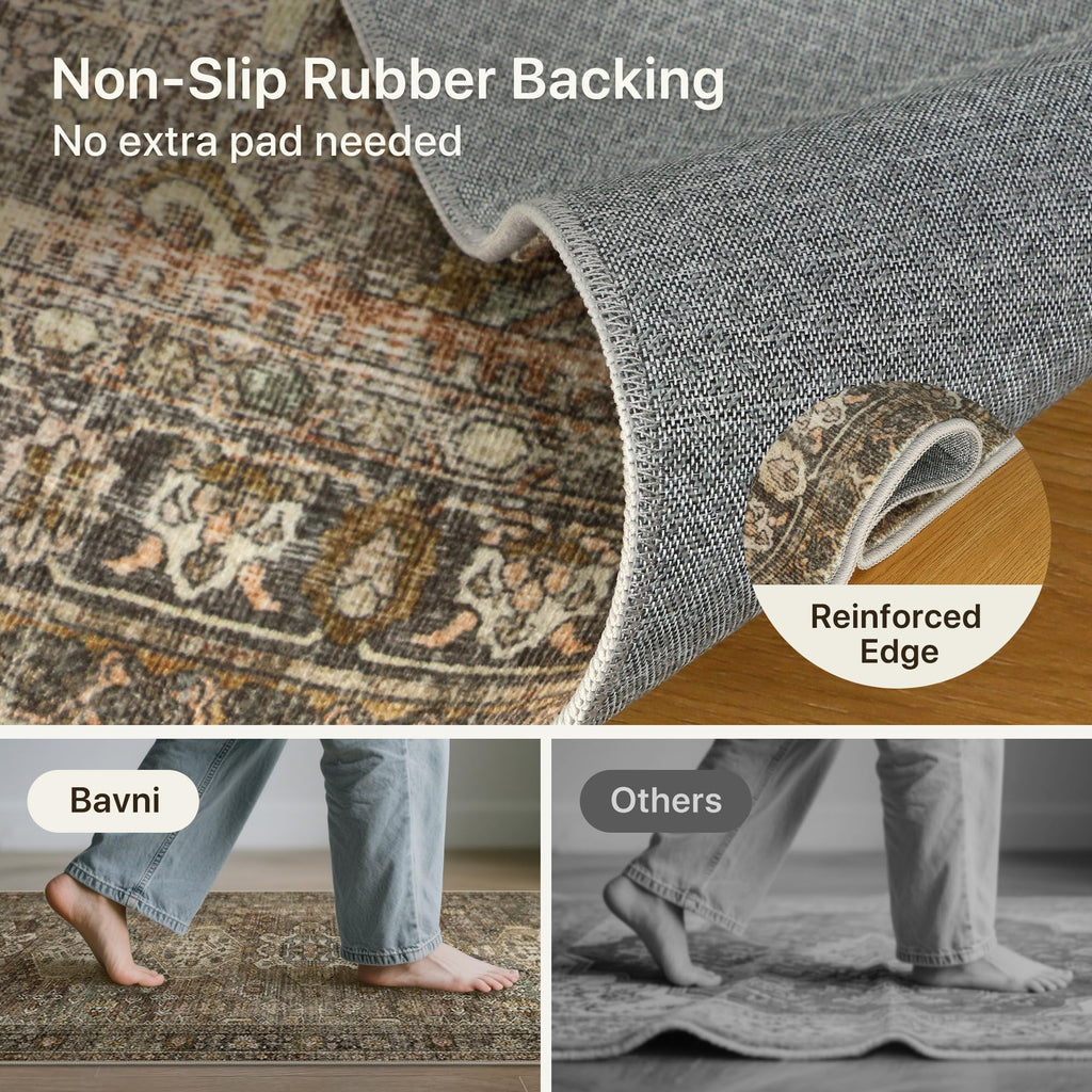 2.5x7 Runner Rug, Non Slip Washable, Vintage Brown