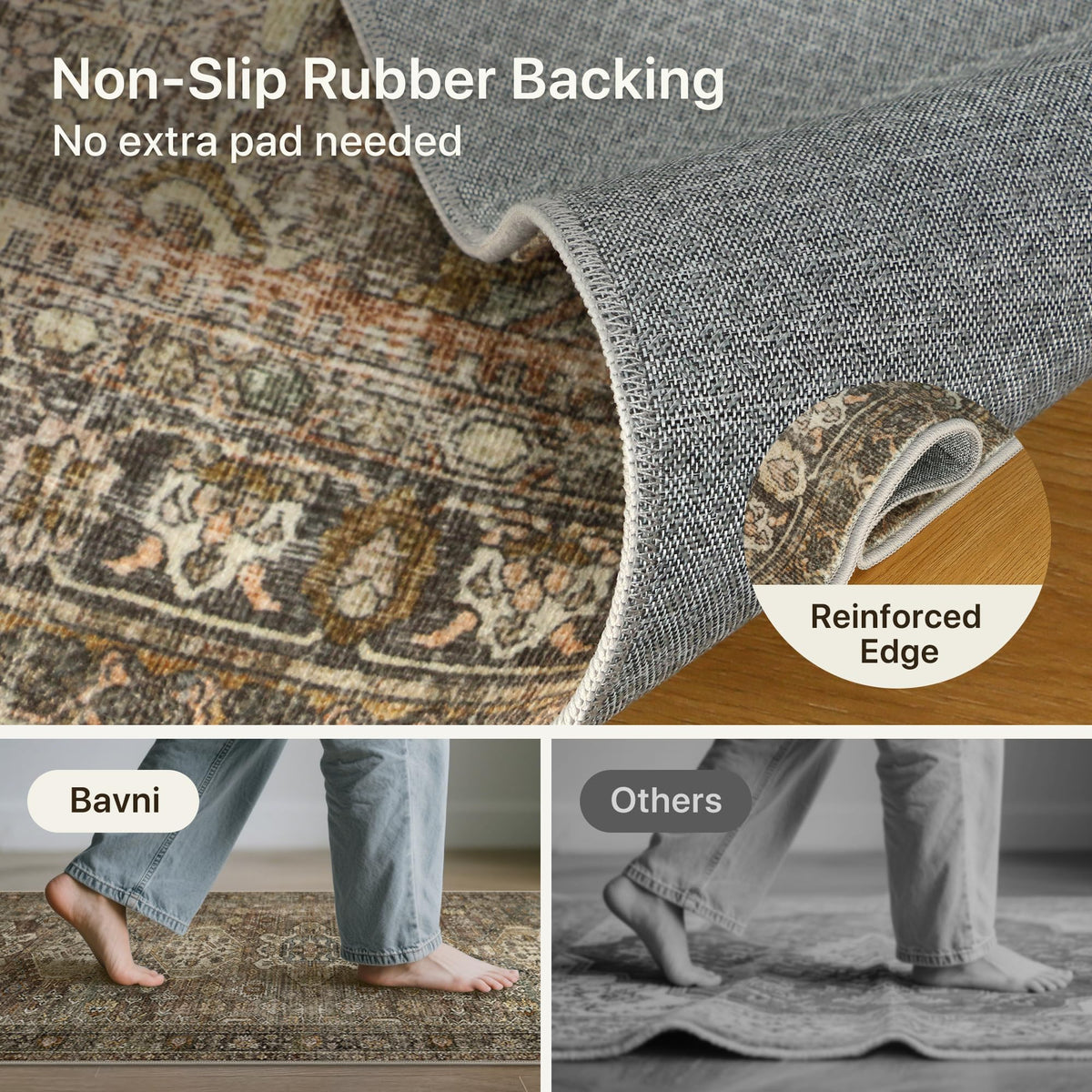 2.5x7 Runner Rug, Non Slip Washable, Vintage Brown