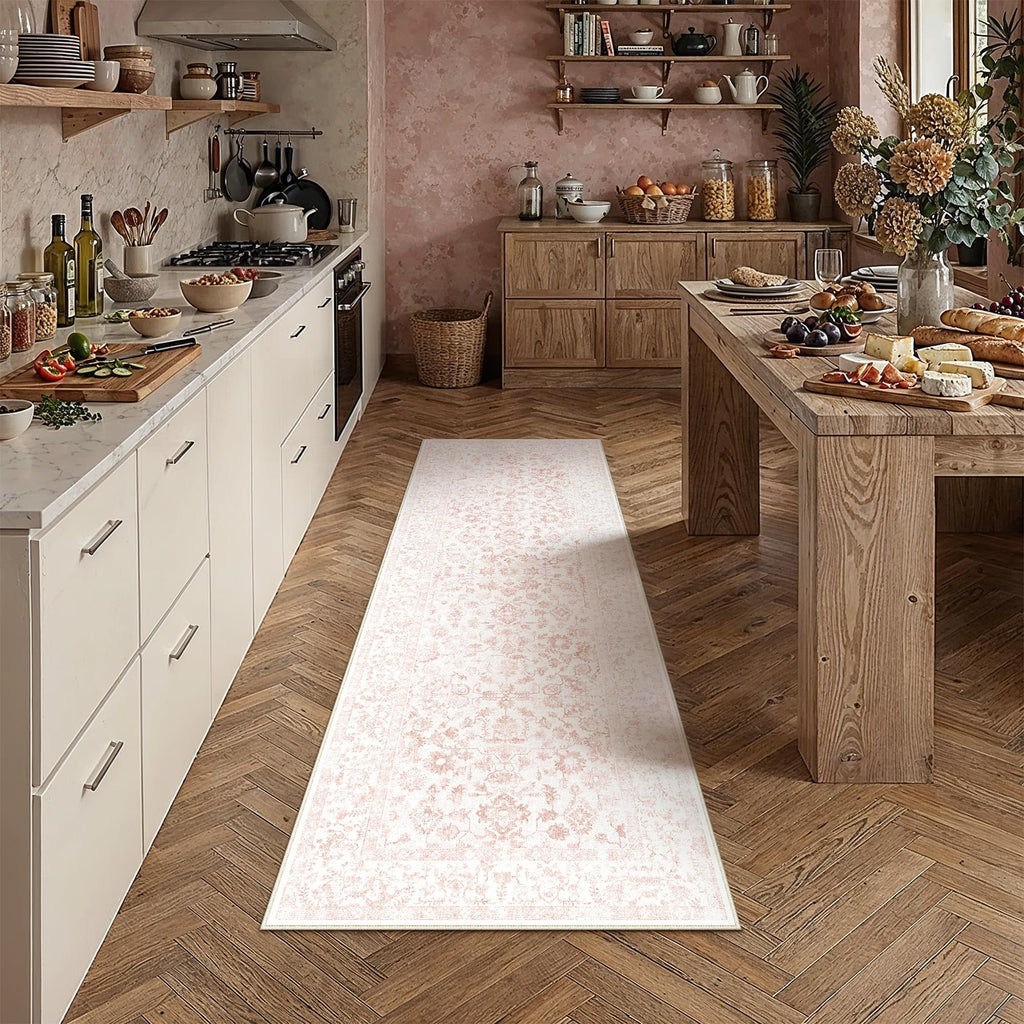 2x6 Pink Runner Rug Washable Hallway Non Slip Kitchen Vintage