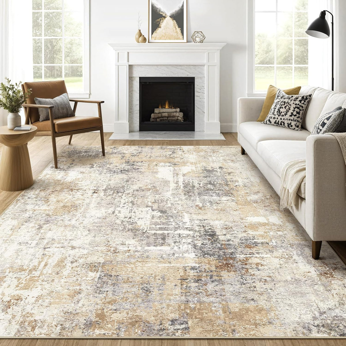 Area Rugs Living Room: Washable Large Abstract Neutral Modern Soft Rugs Stain Resistant Indoor Floor Non-Slip