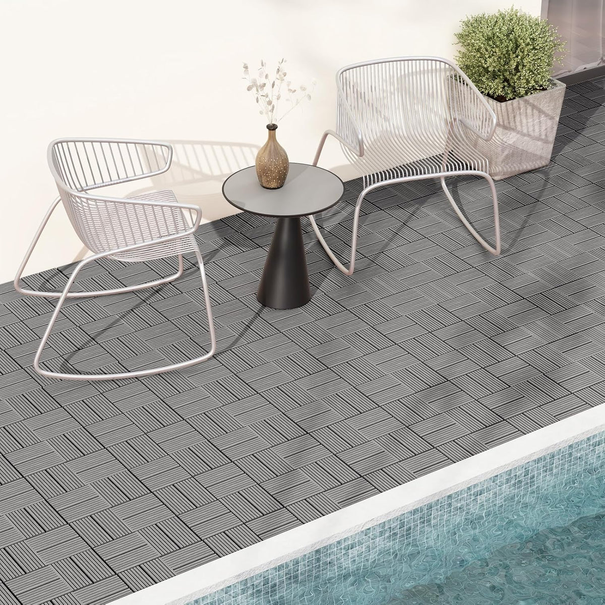 18 PCS Interlocking Deck Tiles - 12" x 12" Composite Decking Boards Waterproof All Weather, Total 18 Sq.Ft Outdoor