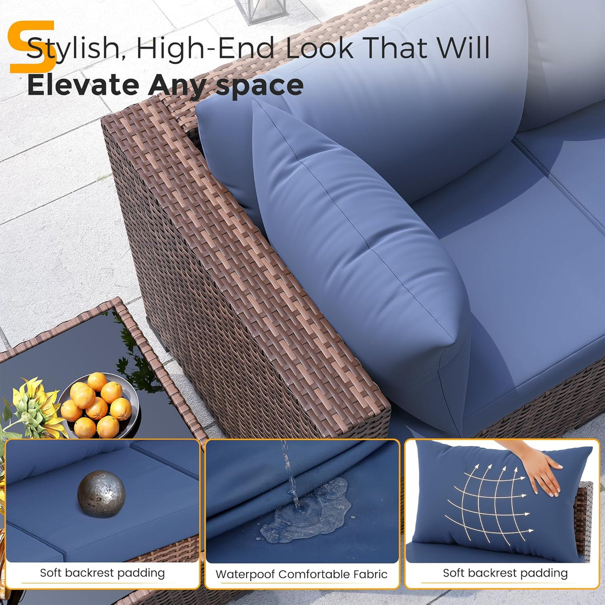 Furniture Set with Fire Pit Table, 8 Piece Sectional Sofas, All-Weather Wicker Conversation for Garden