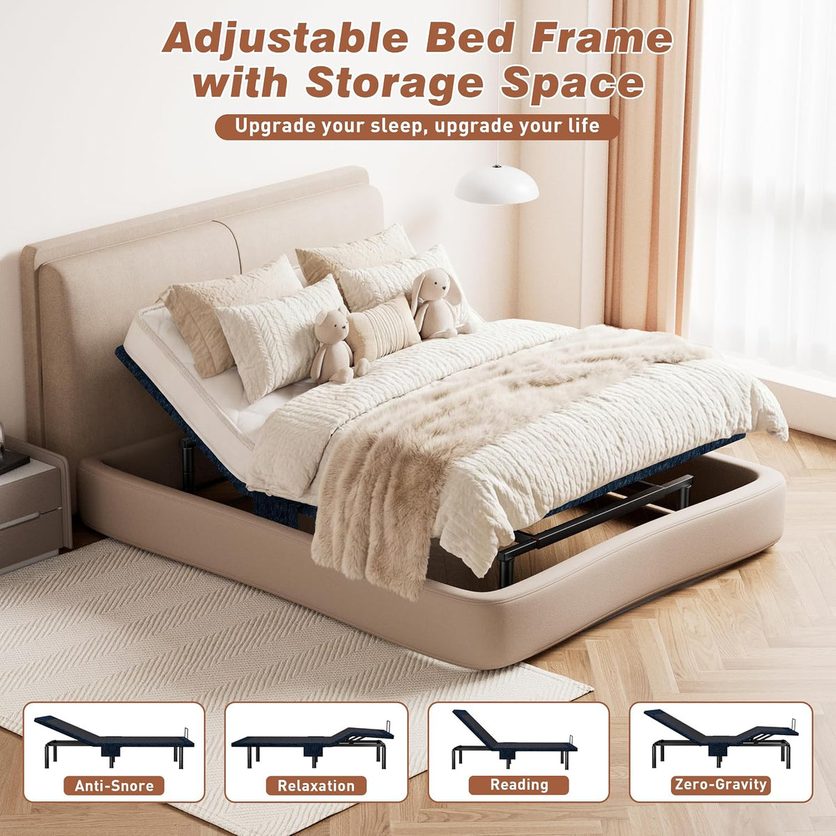Queen Adjustable Bed Base Quiet Motor Wireless Remote
