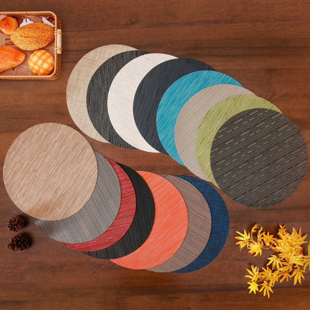 15 Inch Round Placemats Set of 4, Washable Vinyl Woven Place Mats