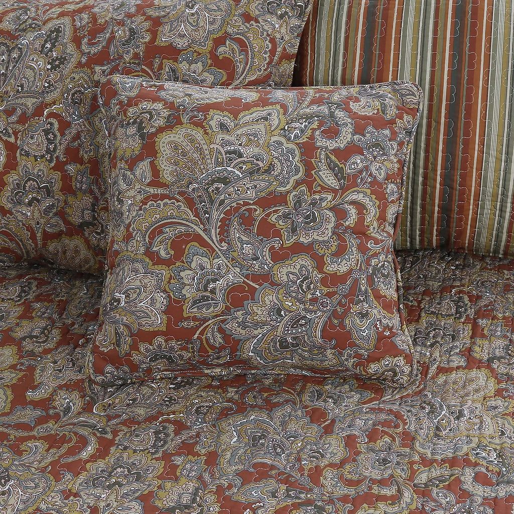 100% Cotton 3-Piece Red Green Cottage French Floral Country Reversible Quilt Bedding Set, Coverlet Bedspread for All