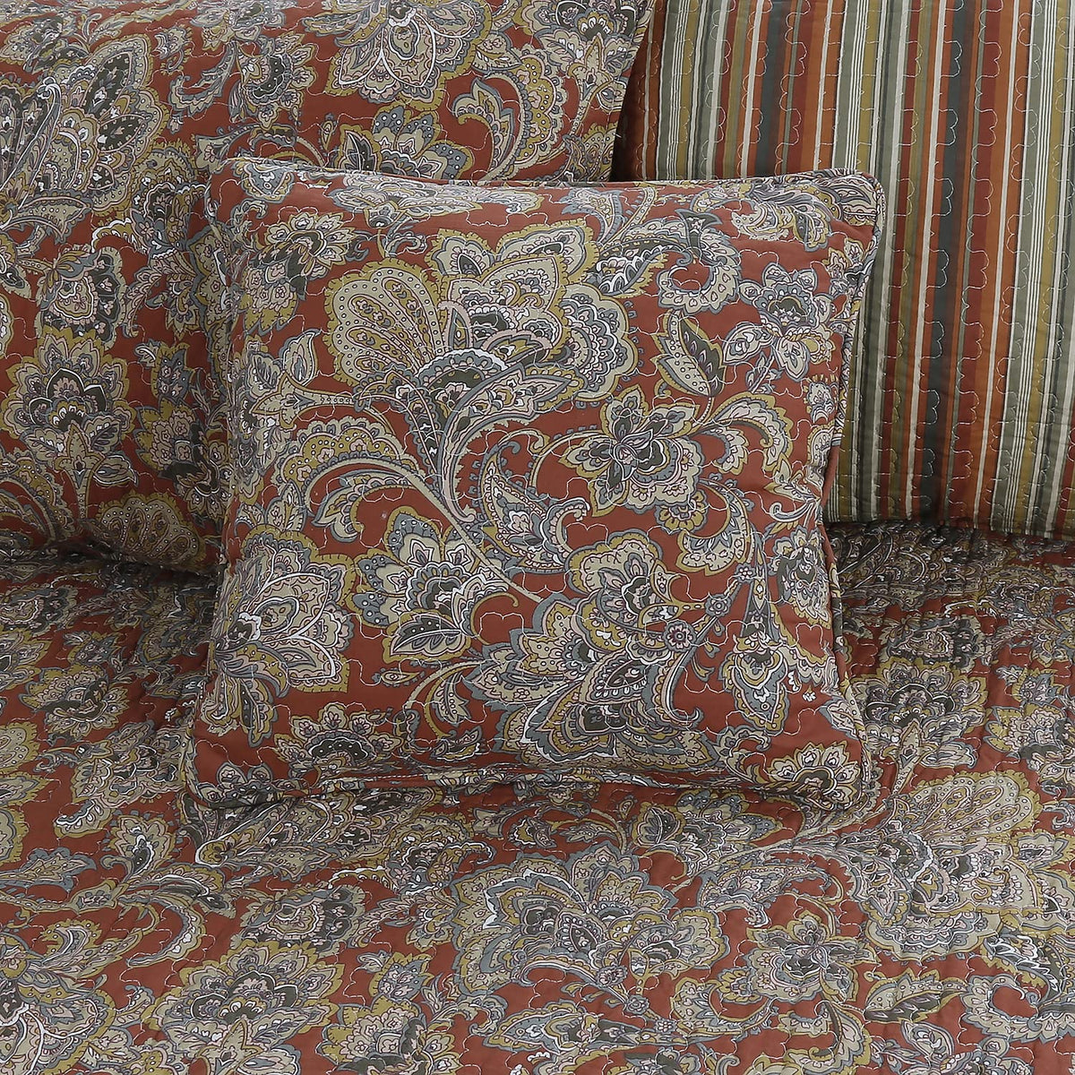 100% Cotton 3-Piece Red Green Cottage French Floral Country Reversible Quilt Bedding Set, Coverlet Bedspread for All
