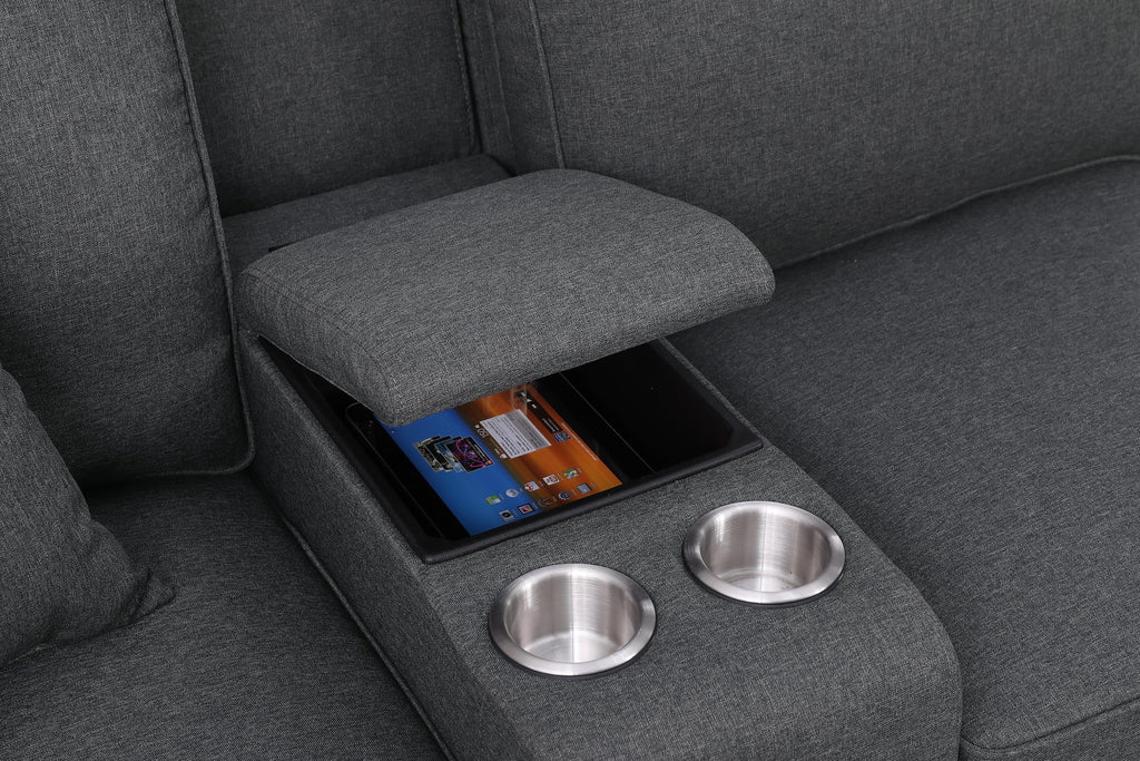 127" Modular Sectional Sofa with Movable Ottoman&Nailhead Trim Armrest, L-Shape Convertible Couch W/Cup Holder, USB