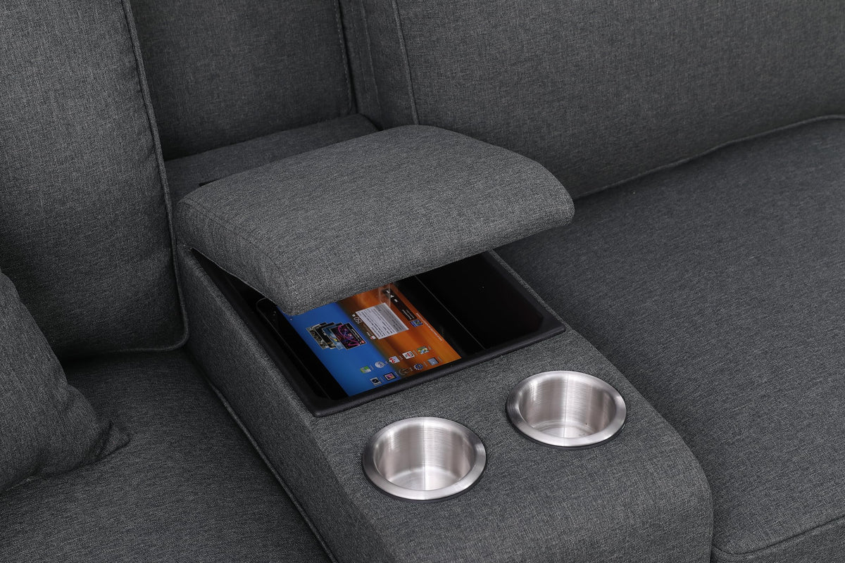 127" Modular Sectional Sofa with Movable Ottoman&Nailhead Trim Armrest, L-Shape Convertible Couch W/Cup Holder, USB
