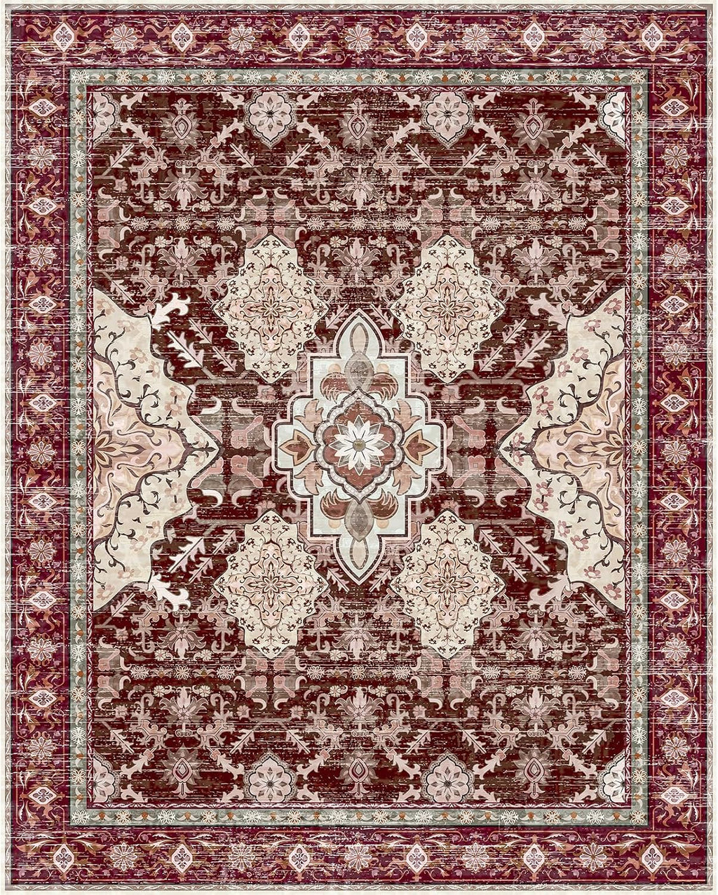 Area Rugs, Large Non-Slip Washable Rug, Boho Vintage Retro Medallion Print Pattern Carpet Dining Room Home