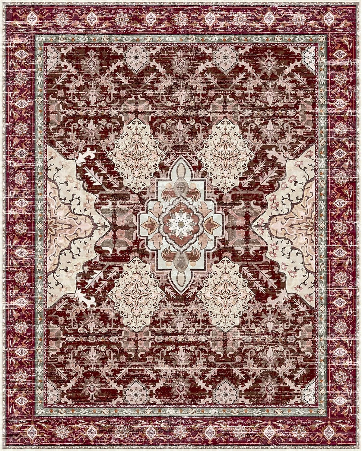 Area Rugs, Large Non-Slip Washable Rug, Boho Vintage Retro Medallion Print Pattern Carpet Dining Room Home