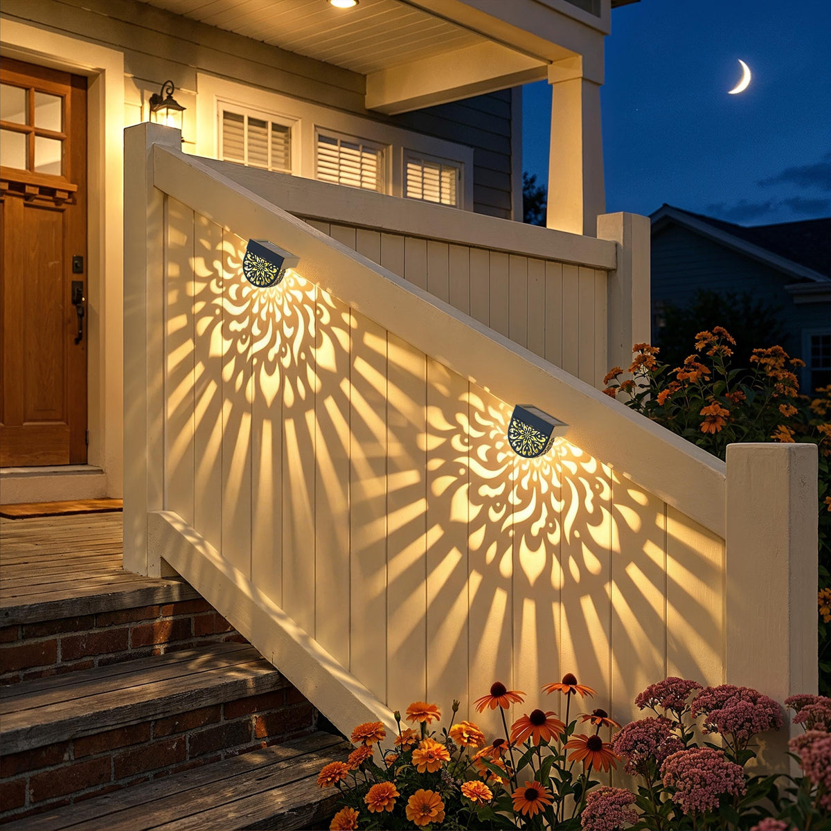 6 Pack Solar Fence Lights Wall lihgts Outdoor Decorations Solar Powered Step Deck Lights Warm Yellow Light Waterproof