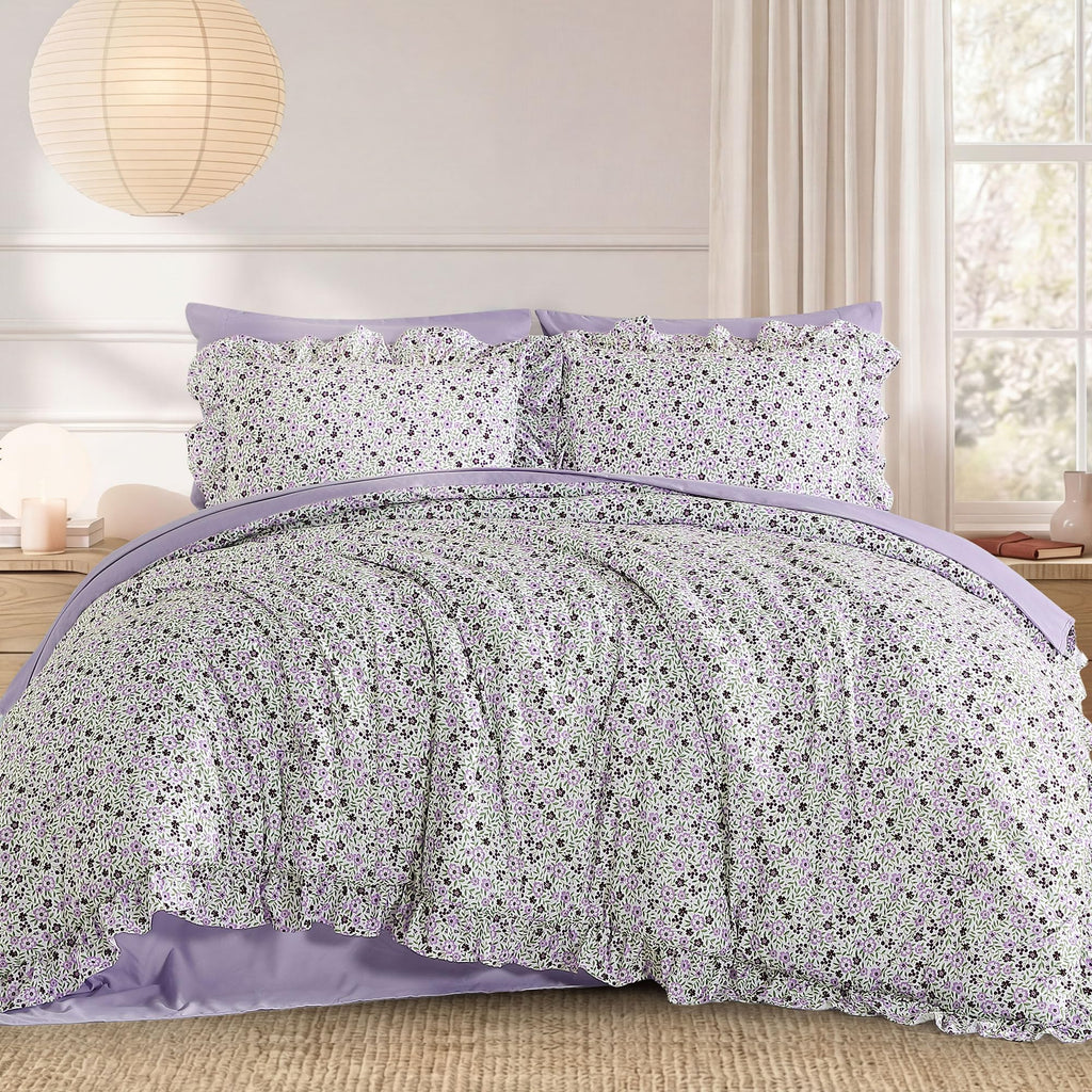 Comforter Set-7 Pieces Floral Ruffle Bedding Set