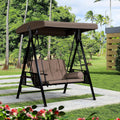Patio Swing 2-Seat with Canopy and Stand Aluminum, Beige | Thick Cushions with Removable Covers, Integrated Cup