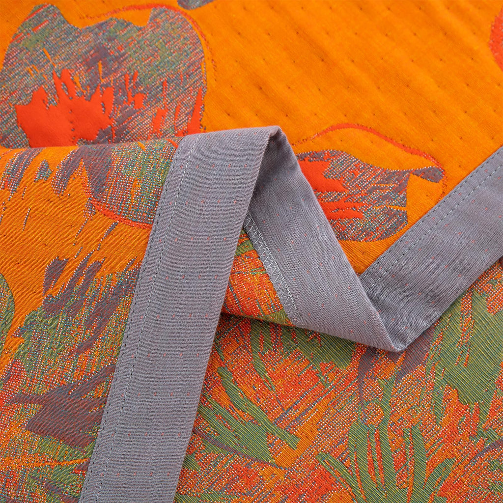 Quilt Set, 100% Cotton Muslin 3-Layer Soft Breathable Lightweight Reversible Bedspread, Jacquard Orange