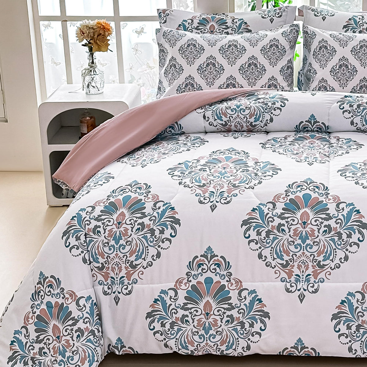 Floral Queen Comforter Set with Sheets, 7 piece Luxury Vintage Bedding, Soft Microfiber Bed in a Bag, Cozy
