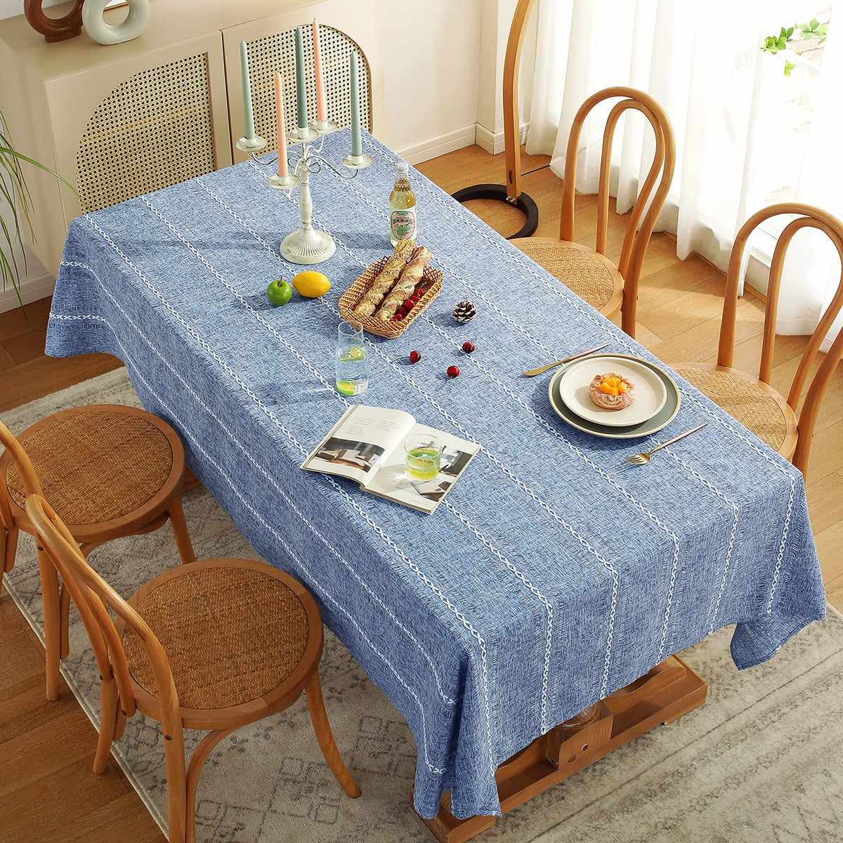 Rectangle Tablecloth 60 x 120 Inch, Farmhouse Boho Linen Table Cloths, Wrinkle Free & Washable Tablecloths for Dining
