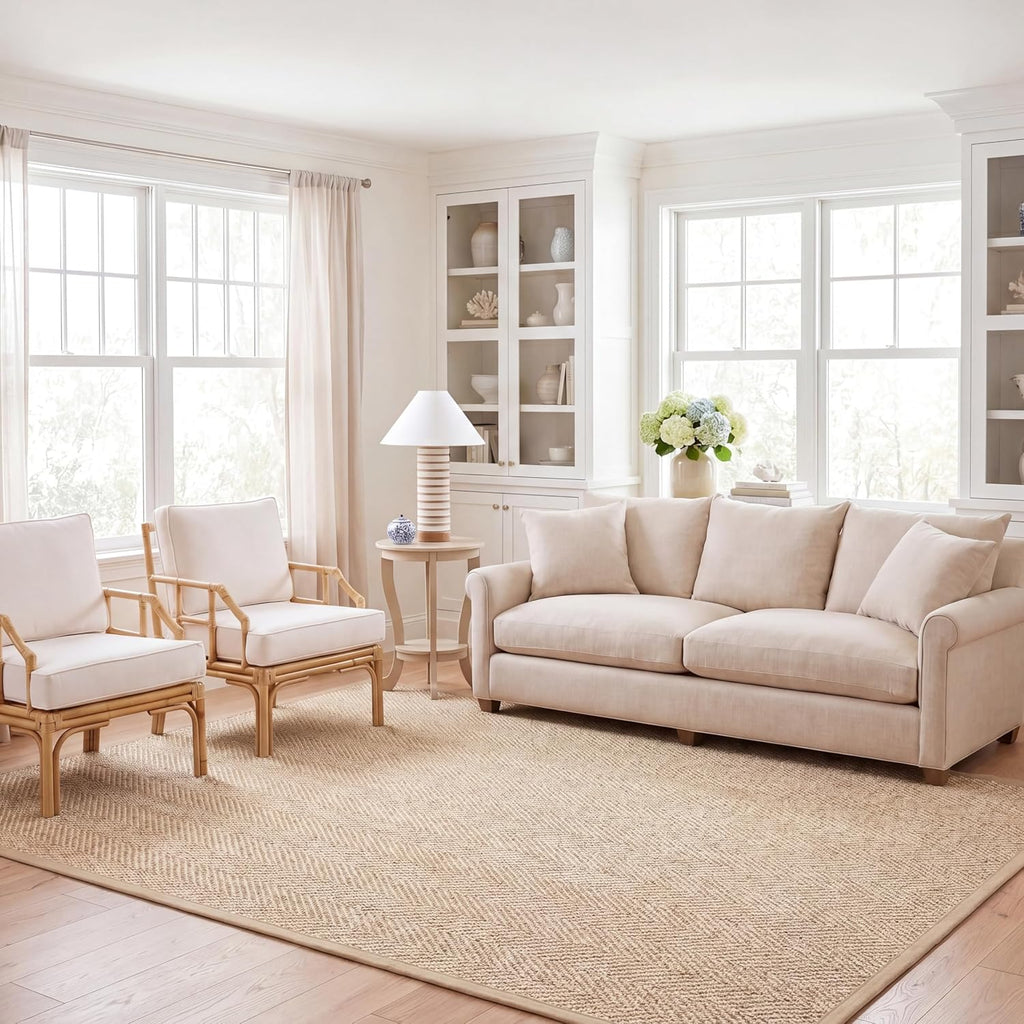 Area Rug - Natural Fiber - Large - Beige, Sisal & Wool, Woven Design with Border