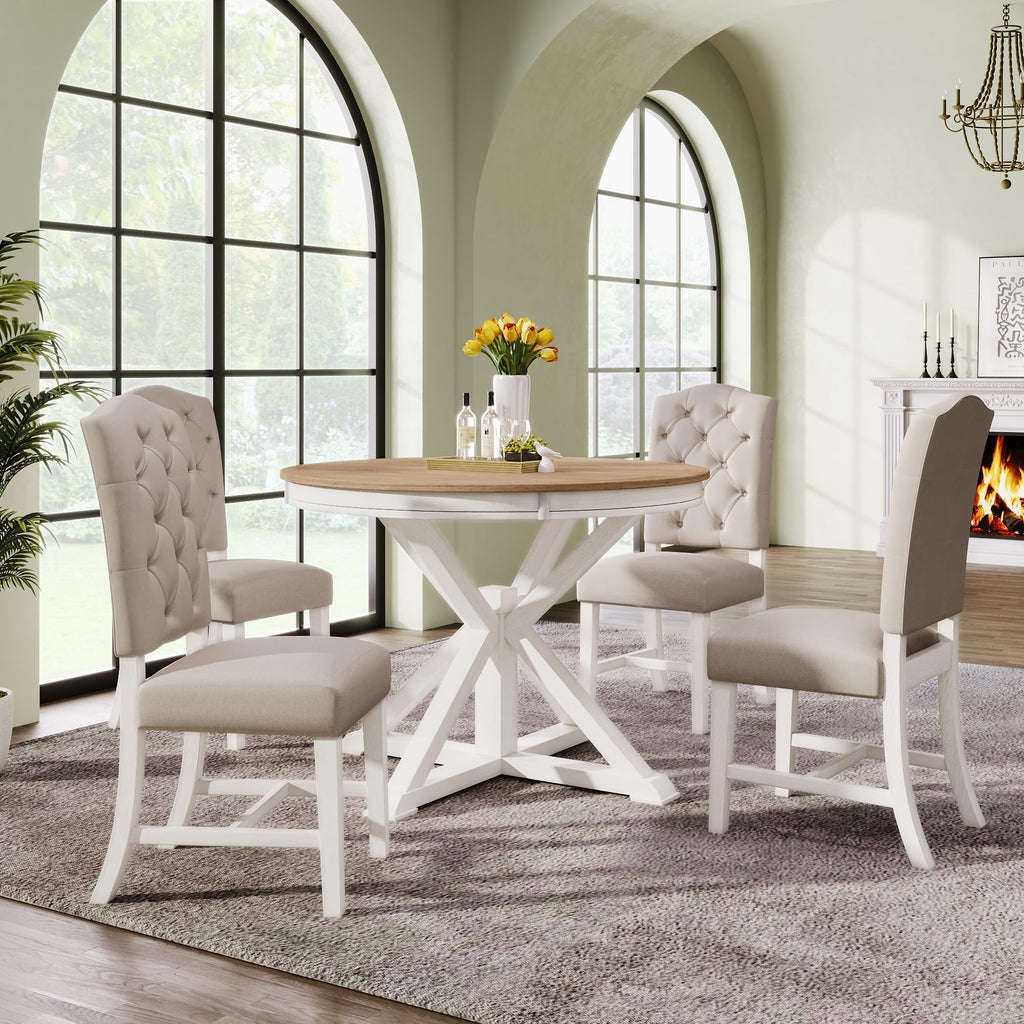 Inspired Saarinen Style Dining Table Round Wood 54" for 4-6 People Modern Kitchen Extendable Dining Table with Drop Leaf Pedestal Mid Century