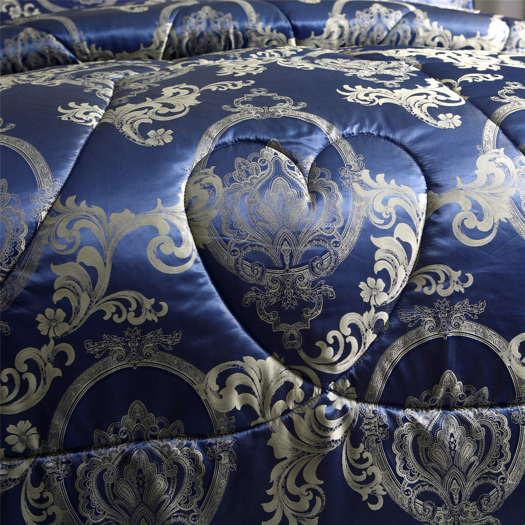 Comforter Set Silk Blanket All Season Bed Comforter Set Royal Blue Jacquard Quilt Soft Microfiber Bedding