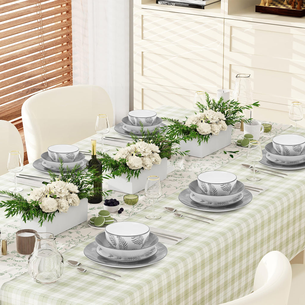 16 Pcs Porcelain Grey Dishes dinnerware set for 4 With Pasta bowls