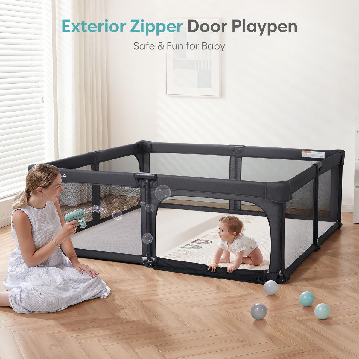 Playpen Portable, Pre-Assembled Play Pen 71x79 Large Foldable Playpen for Babies and Toddlers, Sturdy and Safe