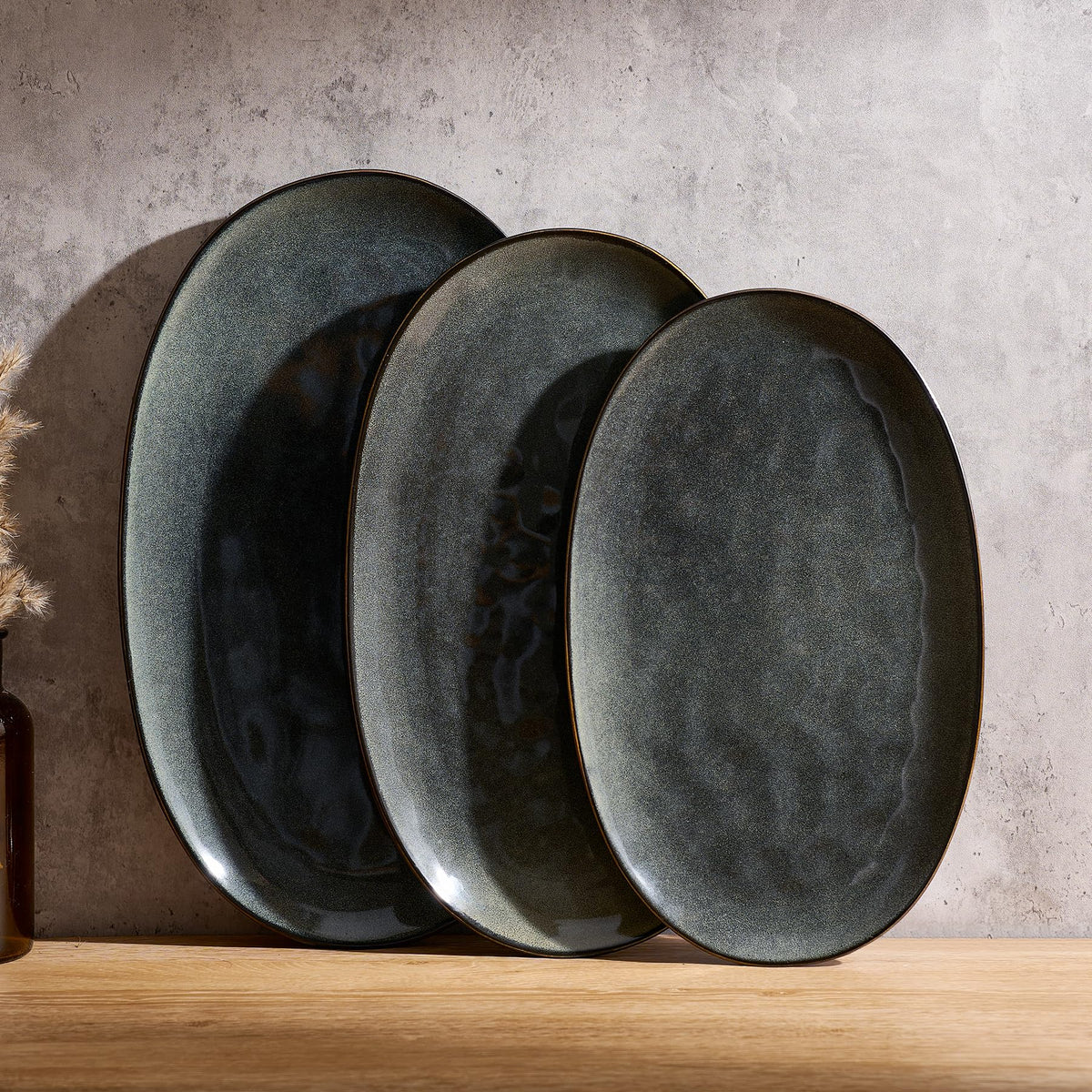 Serving Platters Set of 3 Sizes - Oval, Deep Forest